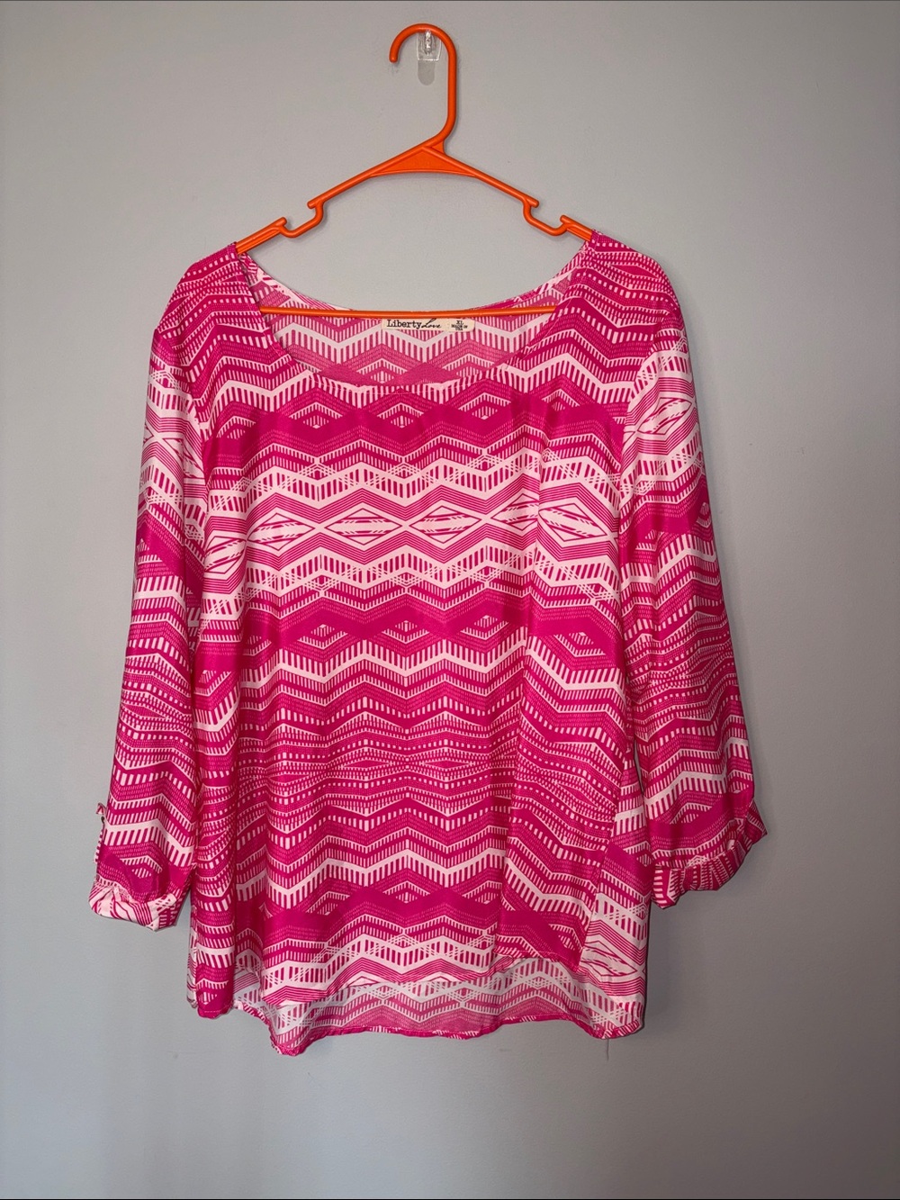 Liberty Love Pink Geometric Boatneck Blouse XL